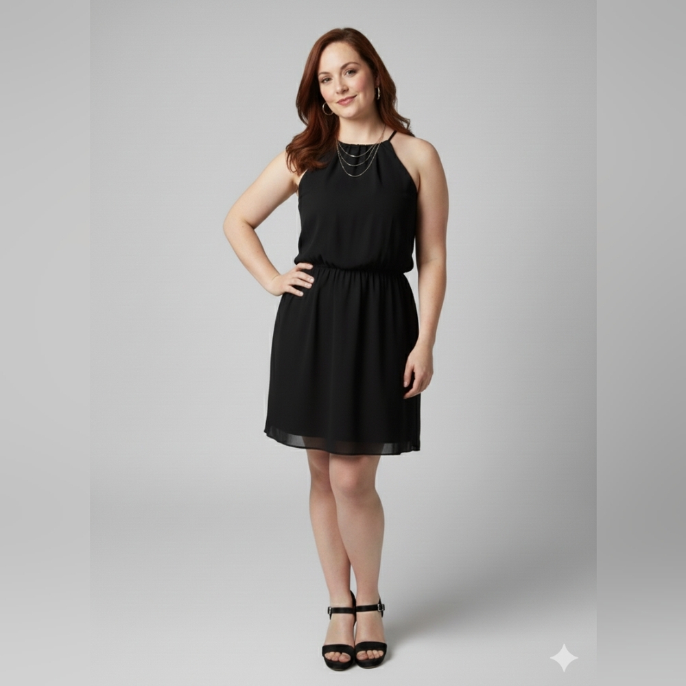 Francesca's Black Sleeveless A-Line Flare Dress w/ Halter Neckline